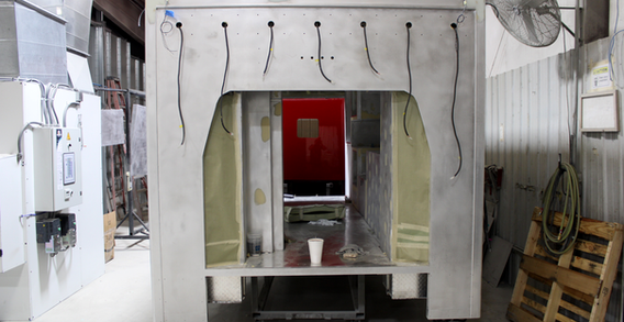 Front wall view of Muskogee #2653 in paint and body prep.