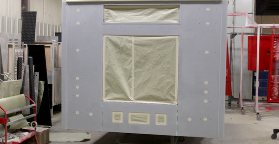 Rear wall view of Forsyth Ga #2568 papered for paint.