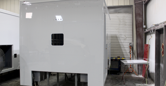 Front wall view of Colquitt White ambulance getting ready for mount.