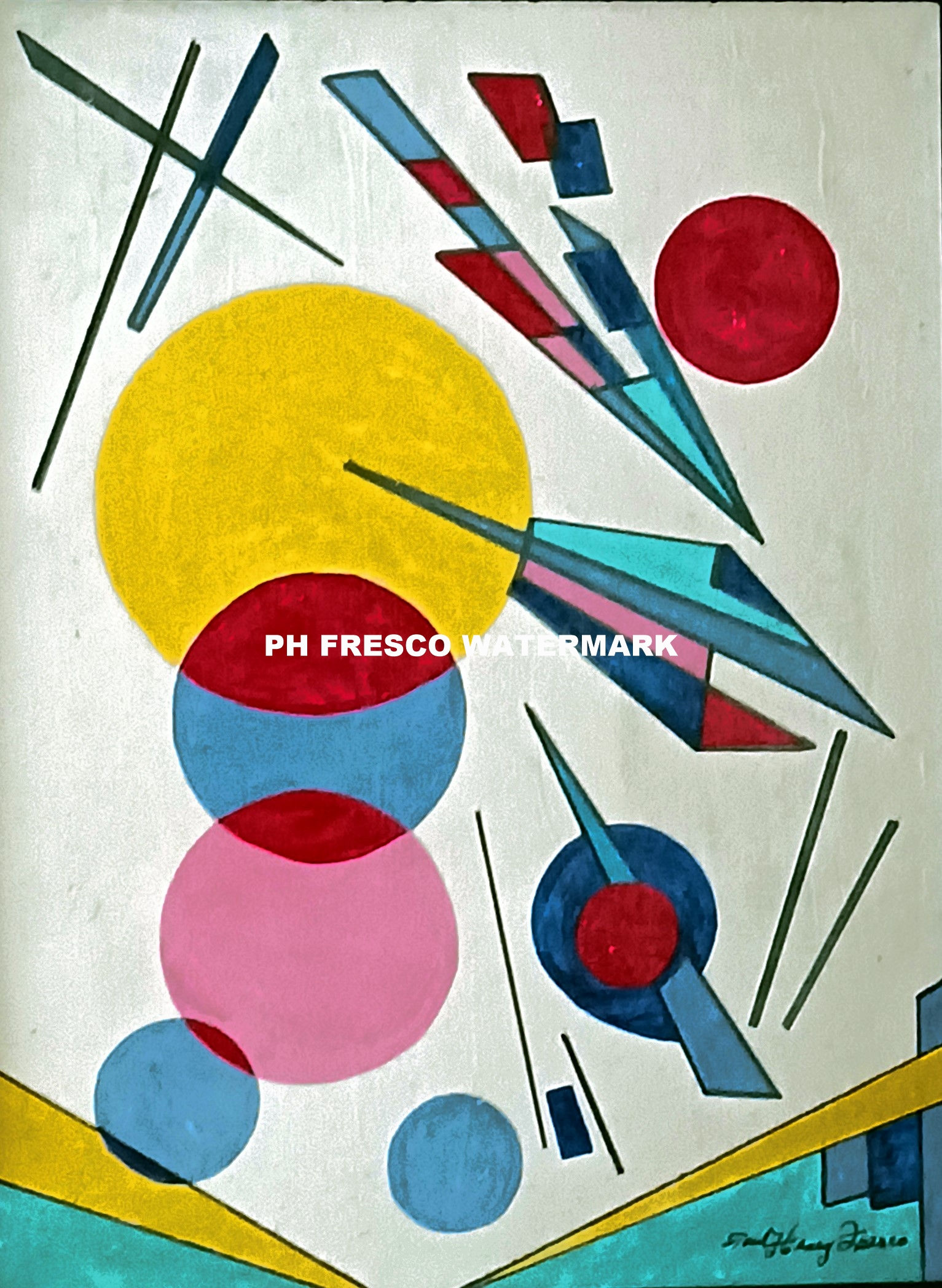 Title: " Galaxies in Collision" -- Abstract -- 20" x 16"