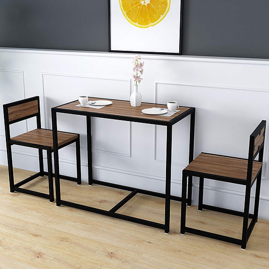 Space Saving Modern Dining Table and 2 Chairs Set Contemporary Living
