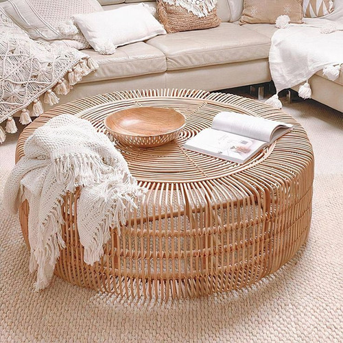 Rattan Cage Style Large Round Center Coffee Table Decorrizz India