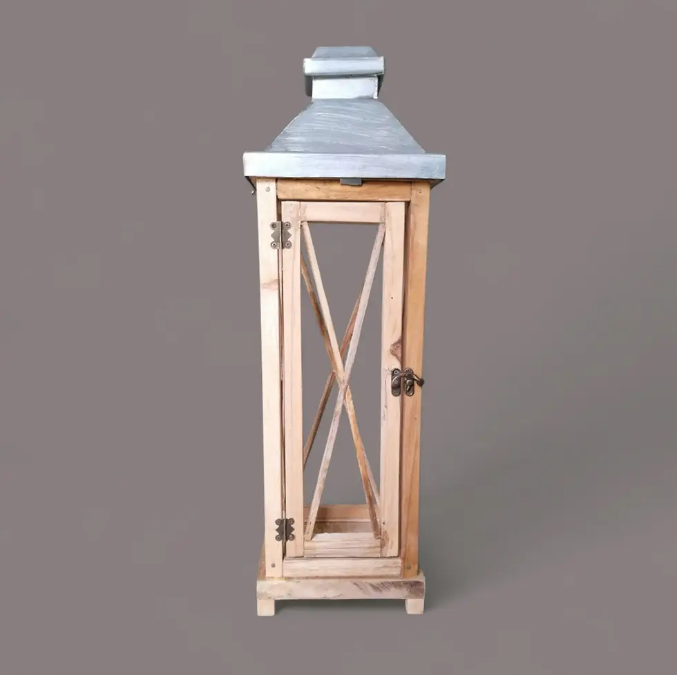 Rustic Wooden Lantern with Zinc Metal Top - Aesthetic Home Lighting