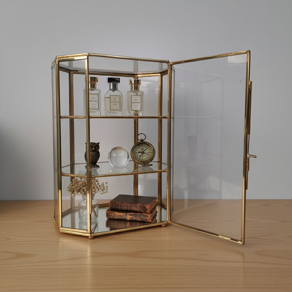 Luxurious Multi-Tier Collectible Display Case with Golden Brass Accent