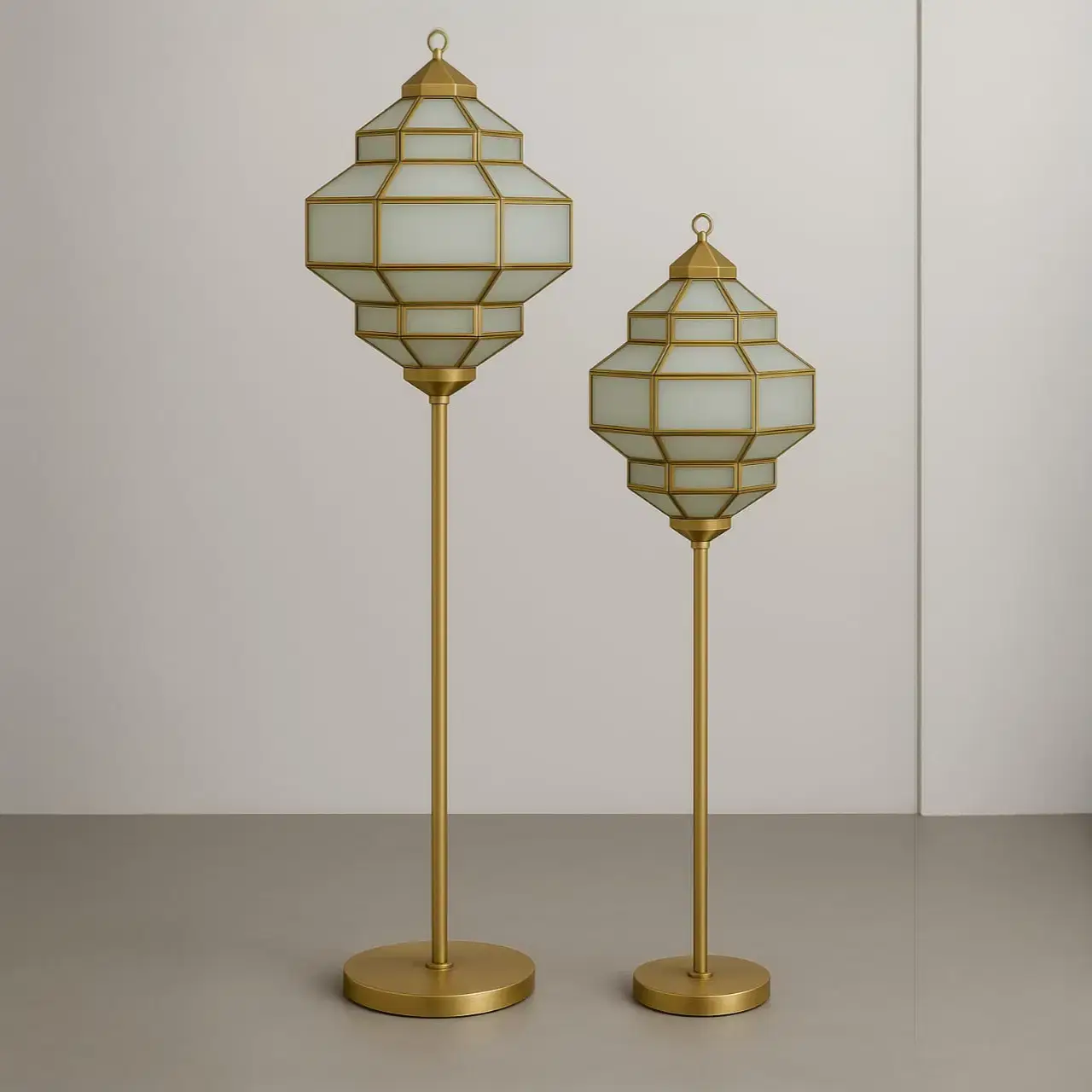 Luxury Floor Lamp – Geometric Frosted Glass Shade with Golden Iron Stand