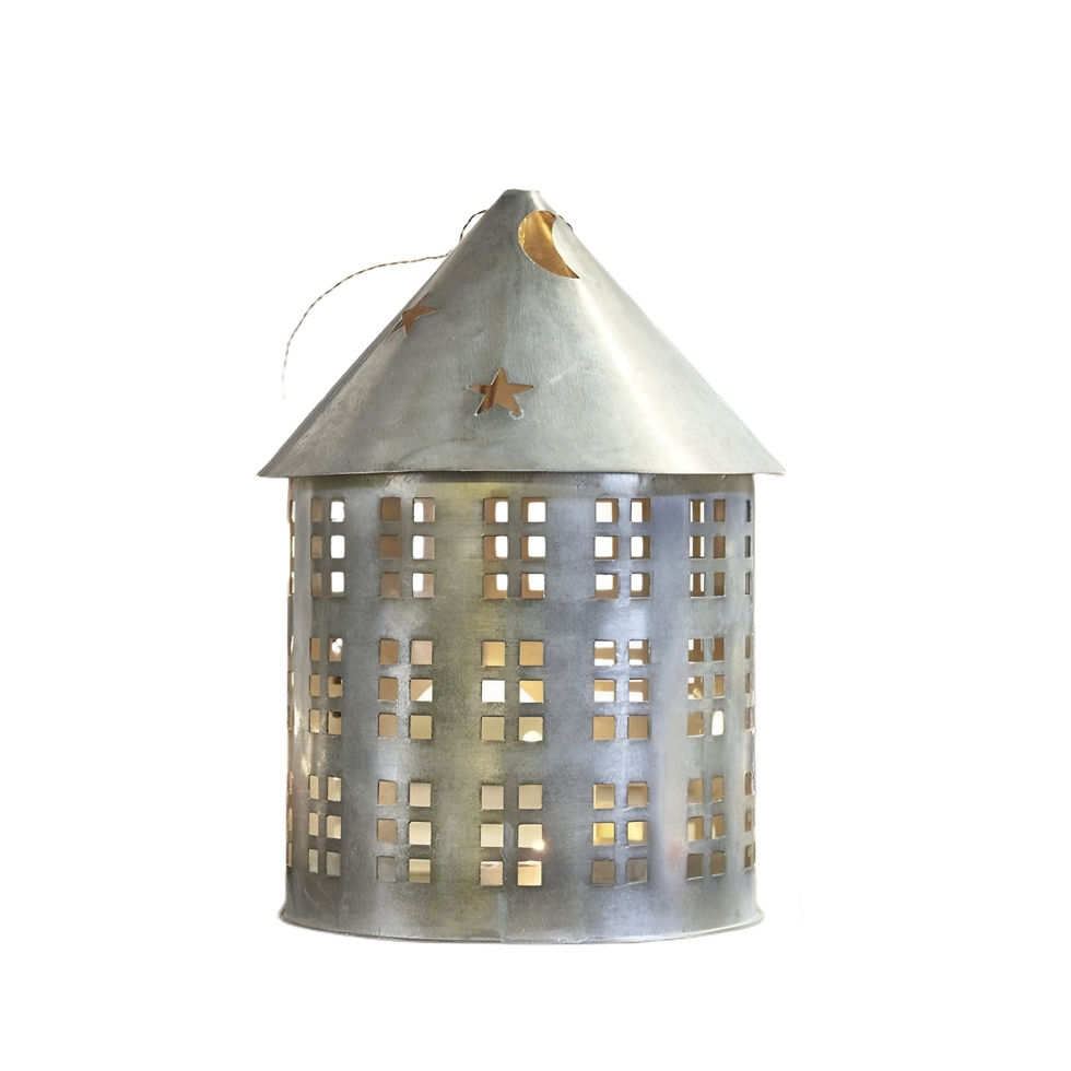 Rustic Metal Hut Shaped Candle Lantern - Elegant Holiday Decor