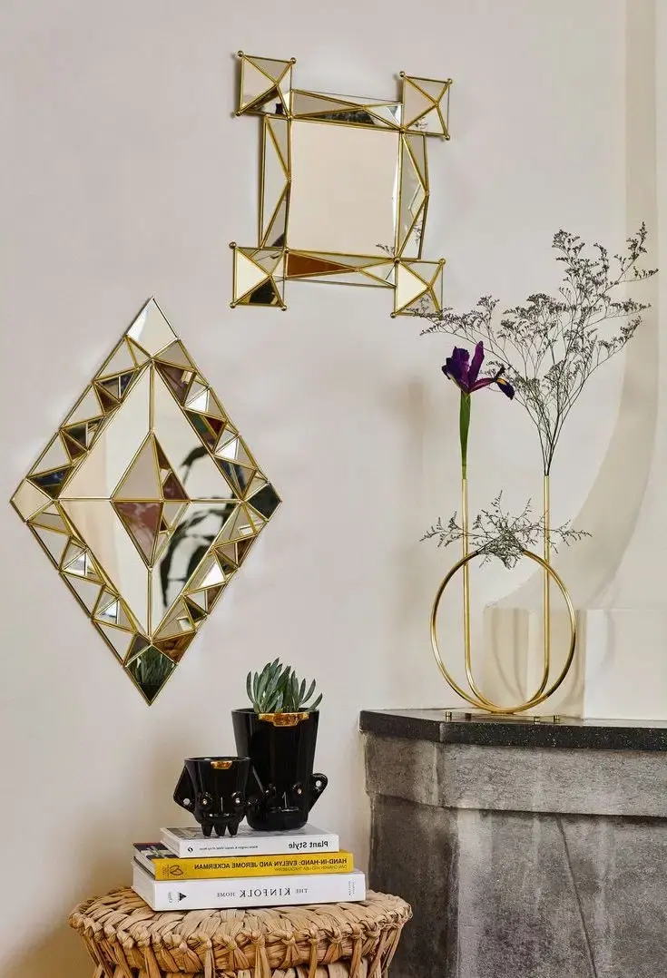 Thumbnail: Luxury Golden Metal Framed Wall Mirror - Unique Geometric Design