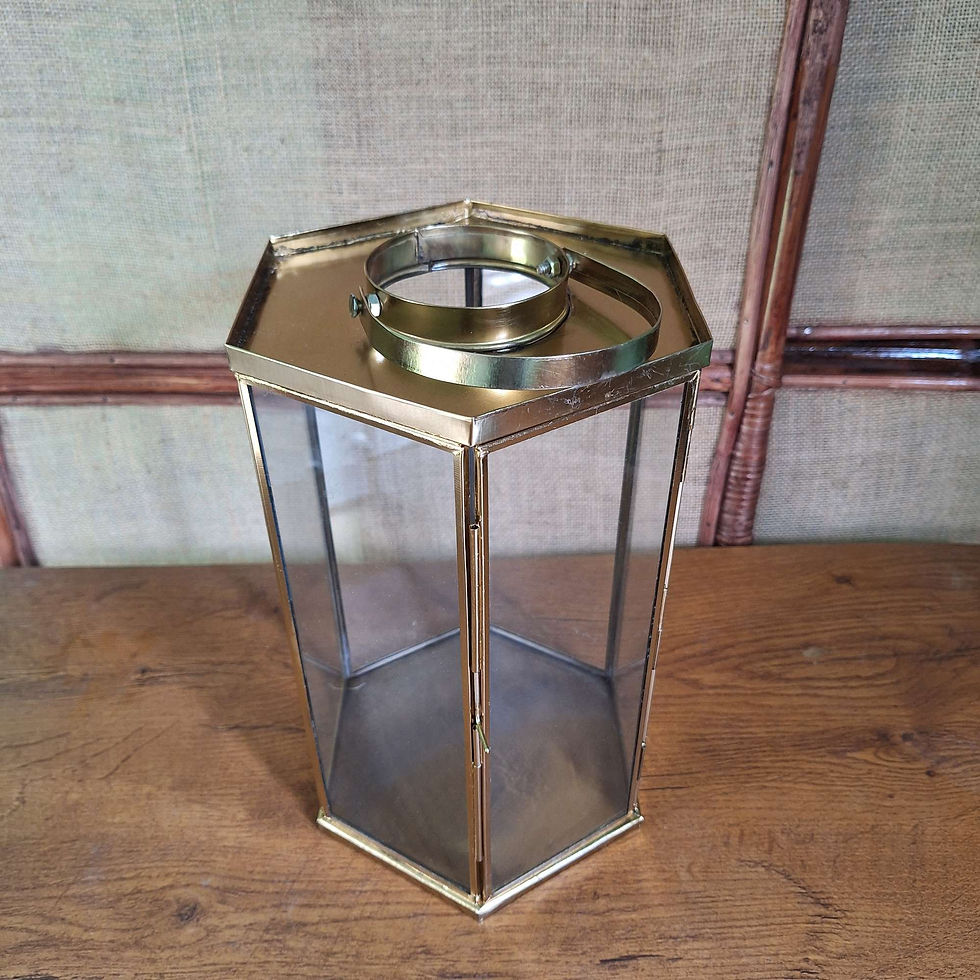 Thumbnail: Golden Metal and Clear Glass Candle Lantern - Hexagon Design