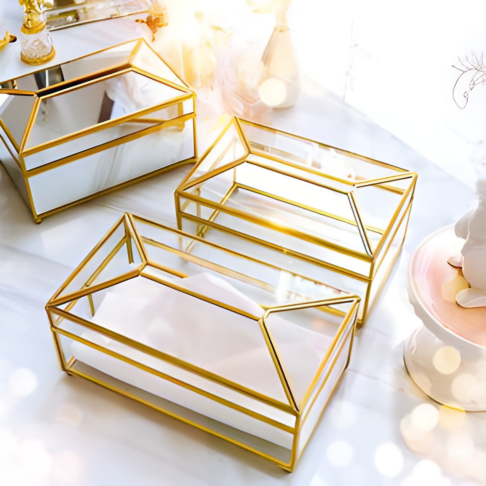 Clear Glass Tissue Holder with Brass Edges and dome Lid - Home Decor Essential