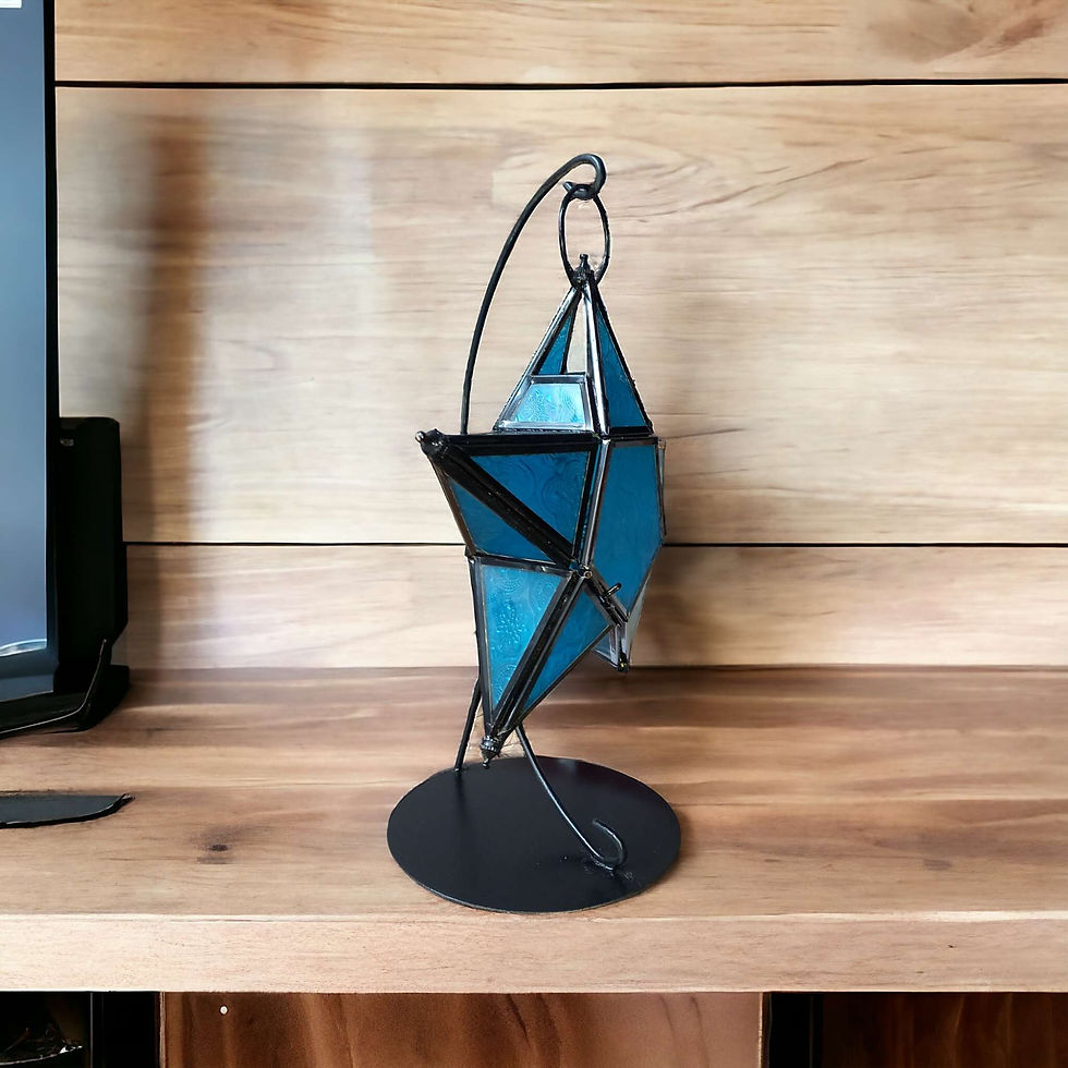 Blue Glass Star Style Hanging Lamp with Tabletop Stand