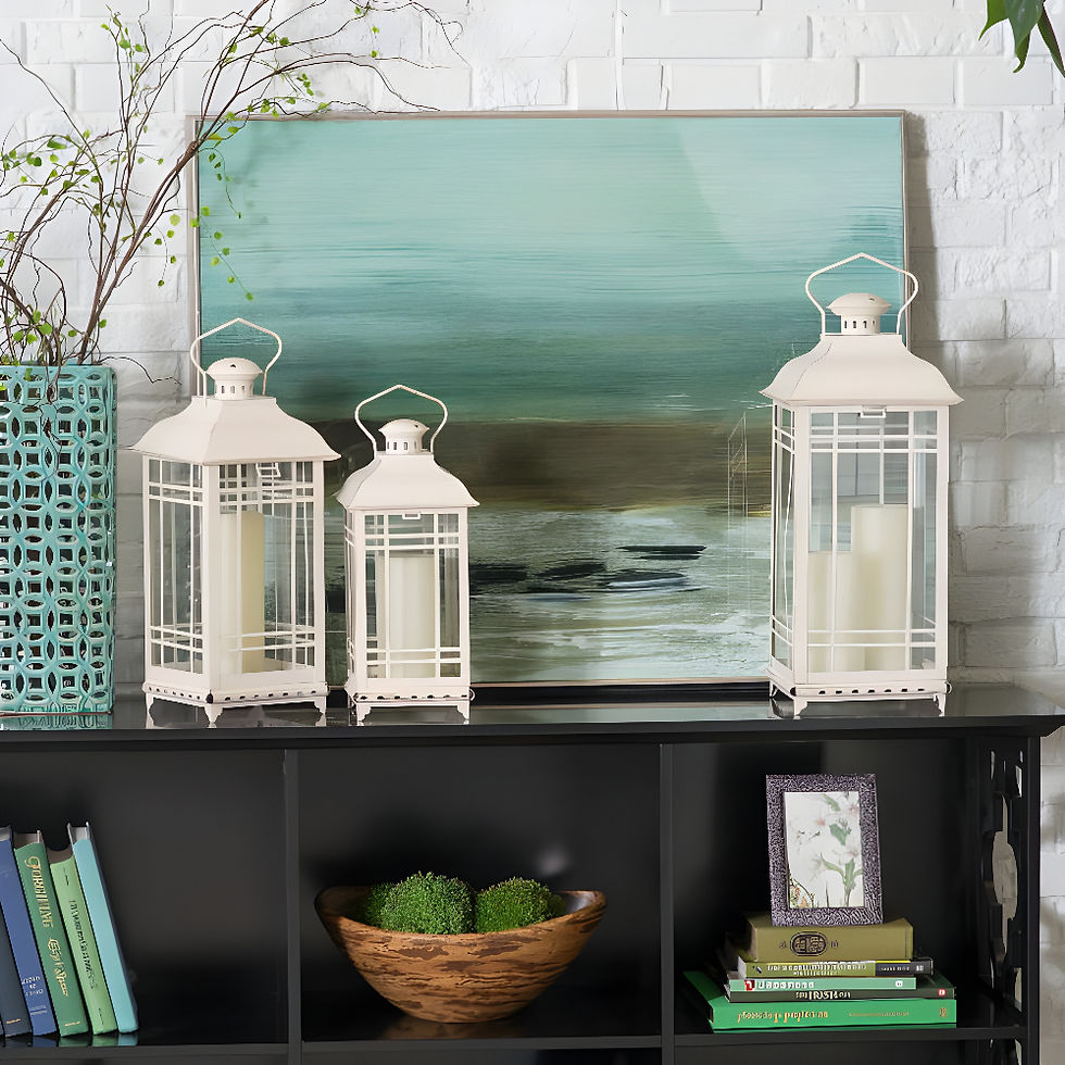 White Decorative Metal and Glass Lanterns Set of 3 – Modern Home Lighting Decor