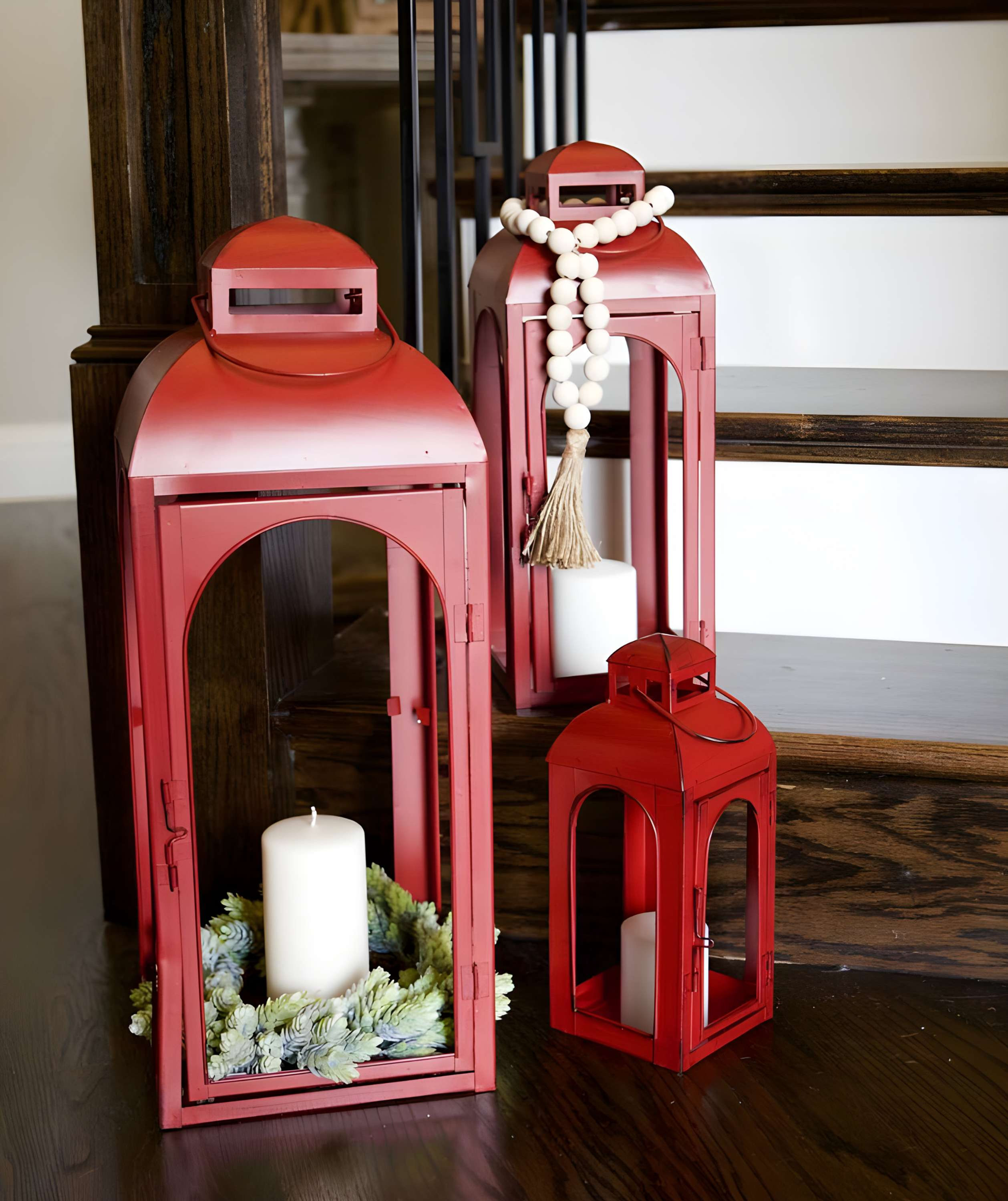 red metal arch inspired large candle lanterns