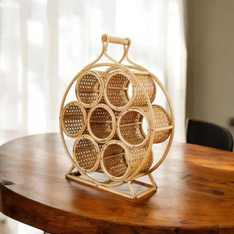 Handcrafted Rattan Wine Bottle Holder for Bars and Restaurants