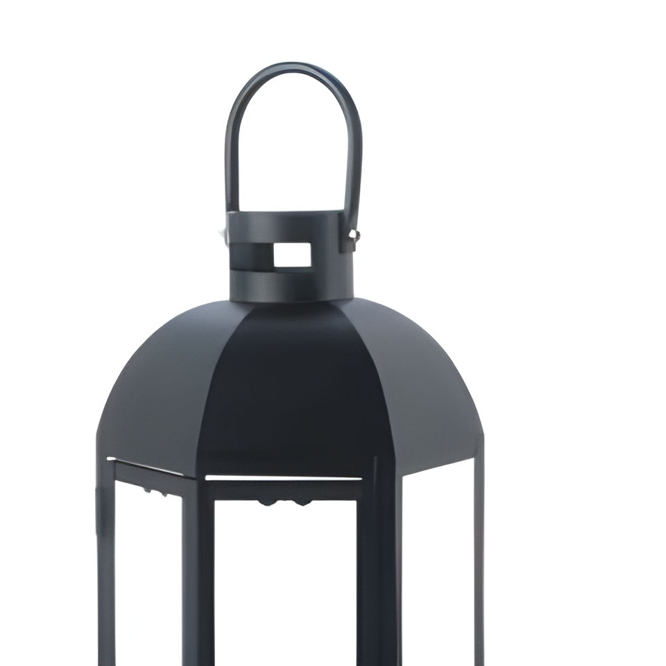 Black metal bollard for outdoor home lighting