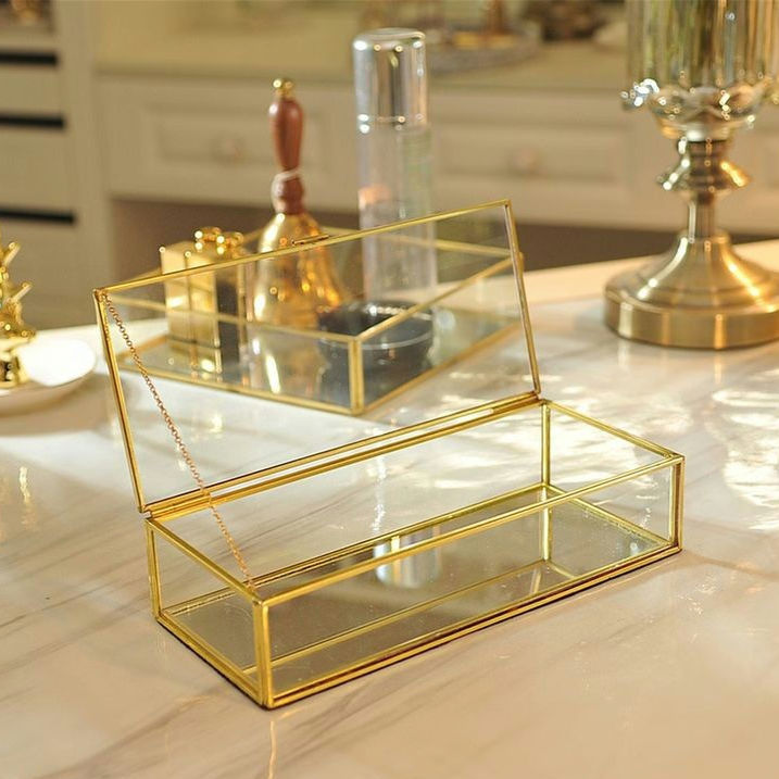 Thumbnail: Rectangular Clear Glass Jewelry Organizer Box with Mirrored Base