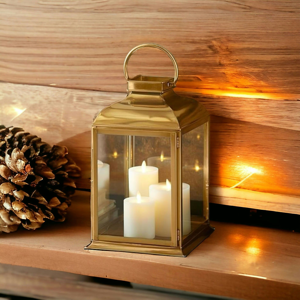 Candle Lantern Made of Clear Glass and Brass Dome Top