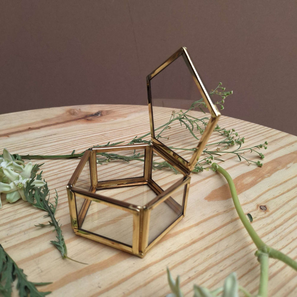 Thumbnail: Clear Glass Pentagon Shaped Trinket Box with Golden Brass Detailing