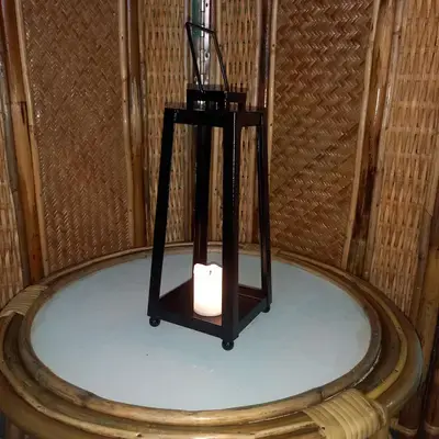 black matte metal lantern without glass panels