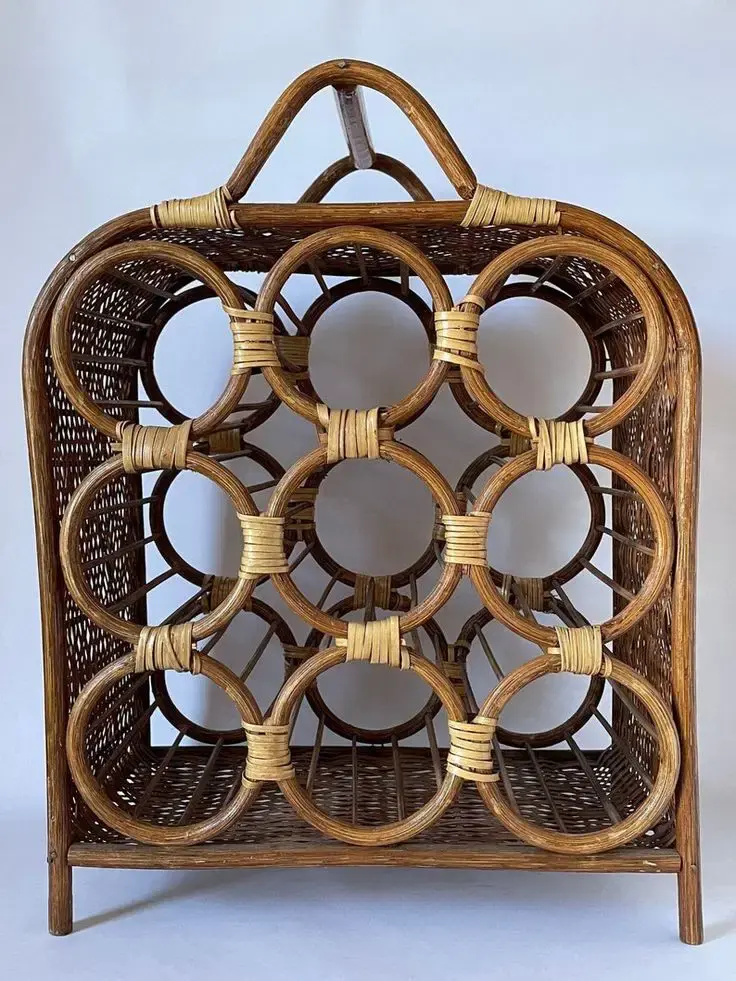 Handcrafted Woven Rattan Bottle Carrier | Boho Restaurent Accessories