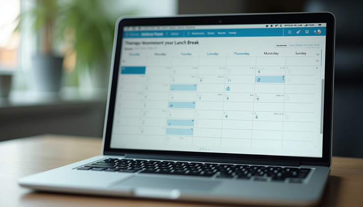Close-up view of a digital calendar on a laptop screen showing a therapy appointment scheduled during lunch hour