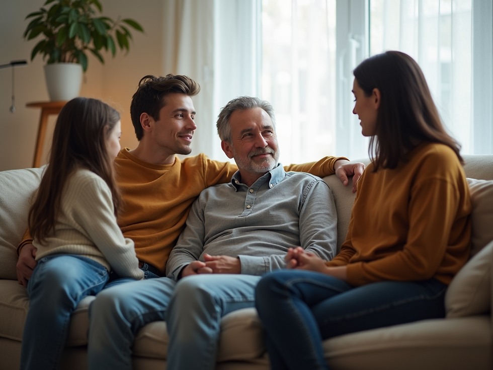 High angle view of a family sitting in a circle during a counseling session