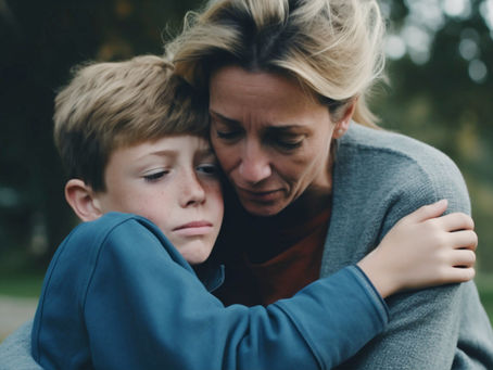 A caregiver comforting a grieving child