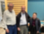 Dr. Armand Lione, FBA History Project Co-Chair Frank Leone (no relation), and Foggy Bottom West End Village Founding Board member Jackie Lemire at the presentation at the West End Library (H. Bordy, May 2026). Dr. Lione worked as a reproductive toxicologist, including at Columbia Hospital for Women.