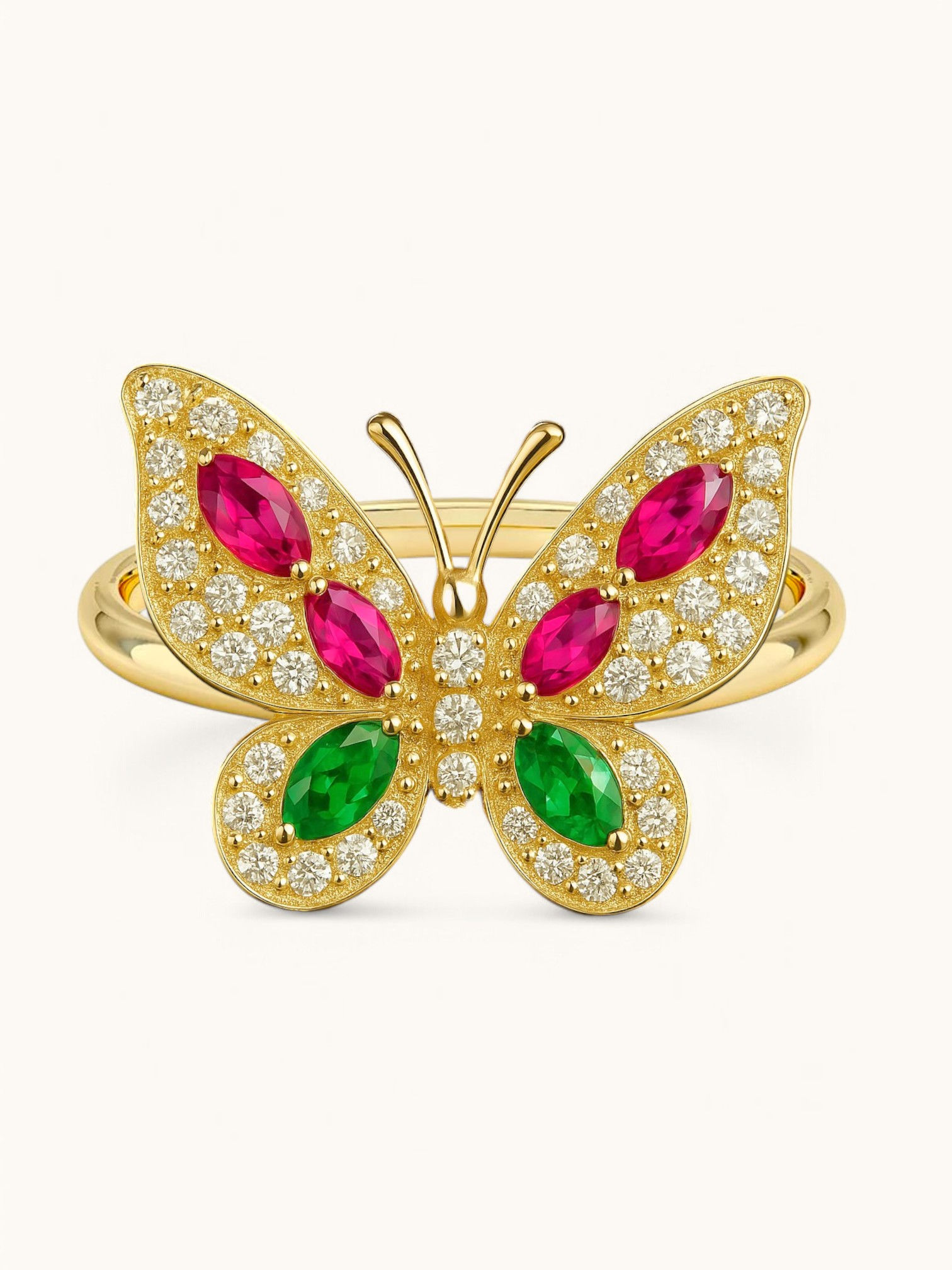Rosé Royal & Emerald Bloom Butterfly CZ Stones Ring