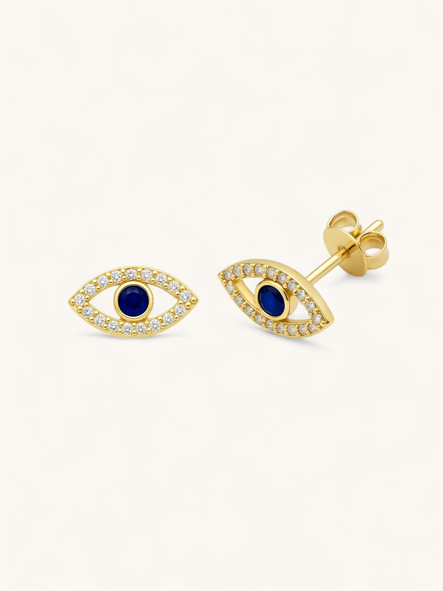 Evil Eye Studs – 14K Gold with Blue & White CZ