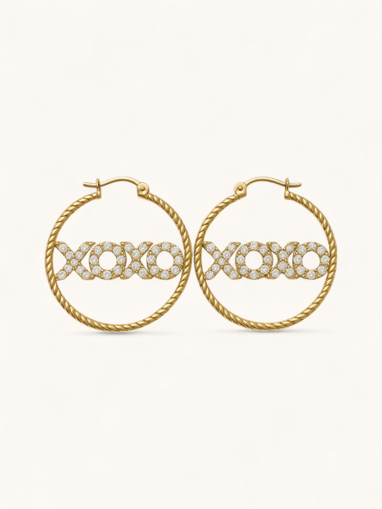 Gold-Filled “XOXO” Statement Hoop Earrings – 2 Inch, High-Quality Cubic Zirconia