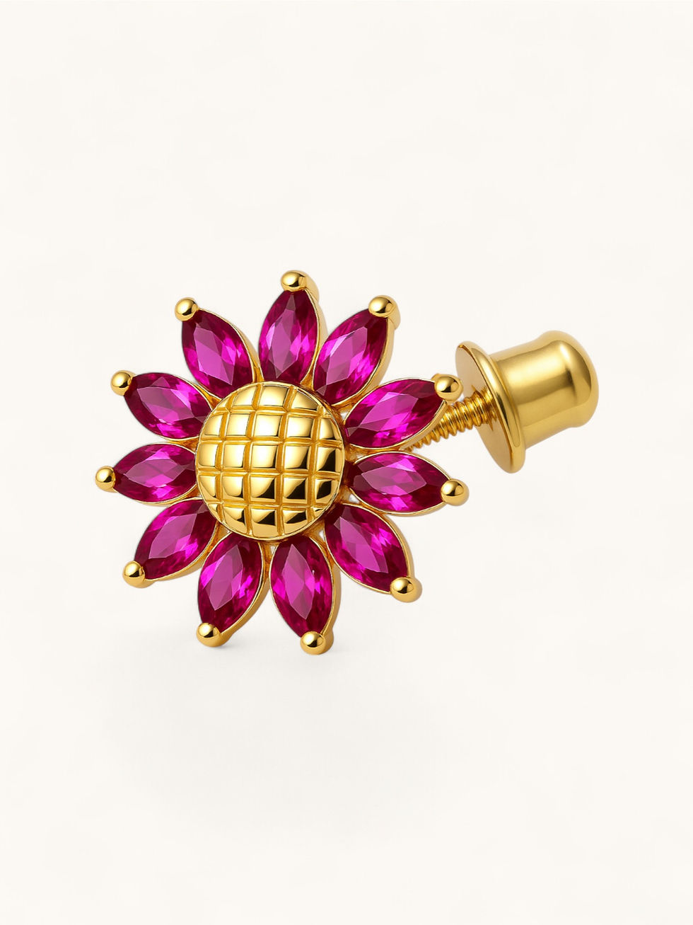 Miniatura: Pink Sunflower Radiance Studs – 14K Gold with CZ