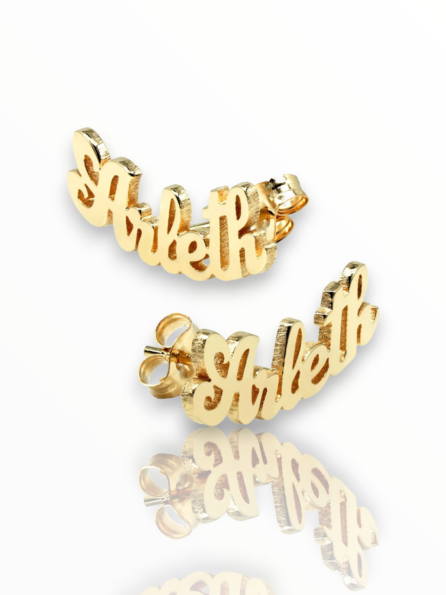 Customized Script Cursive Name Plate Stud Earrings