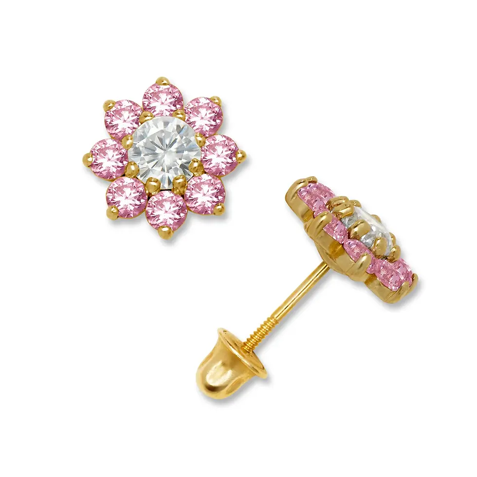 Miniatura: Sparkling 14k Gold Stud Earrings with Cubic Zirconia: 12 Colors, Multiple Sizes