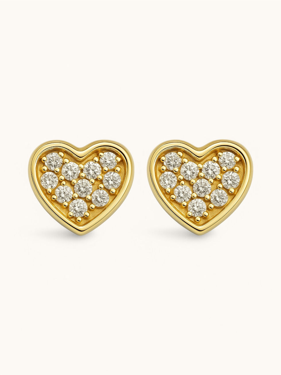 Miniatura: Heart Stud Earrings with Stone Detailing, 14K Gold