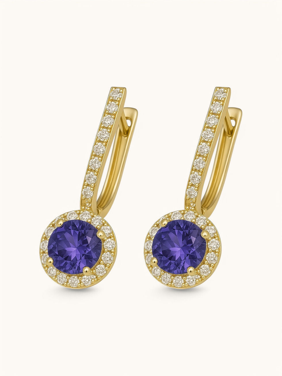 Miniatura: Purple Round Stone Dangle Huggie Earrings 14k Gold