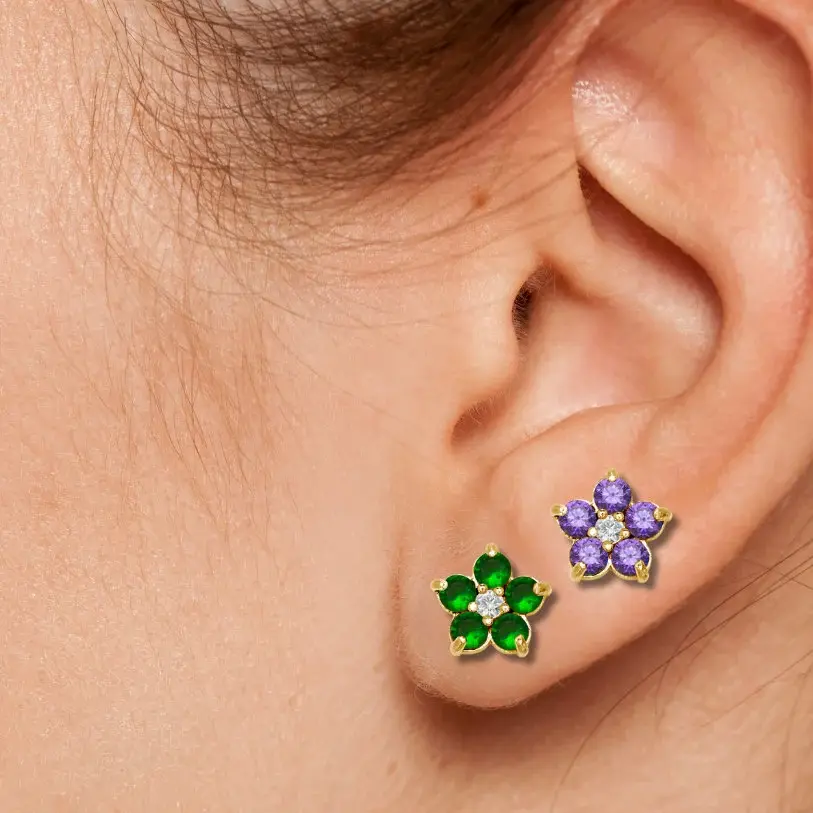 Miniatura: Vibrant Flower Stud Earring, 14k Gold, Screw Back