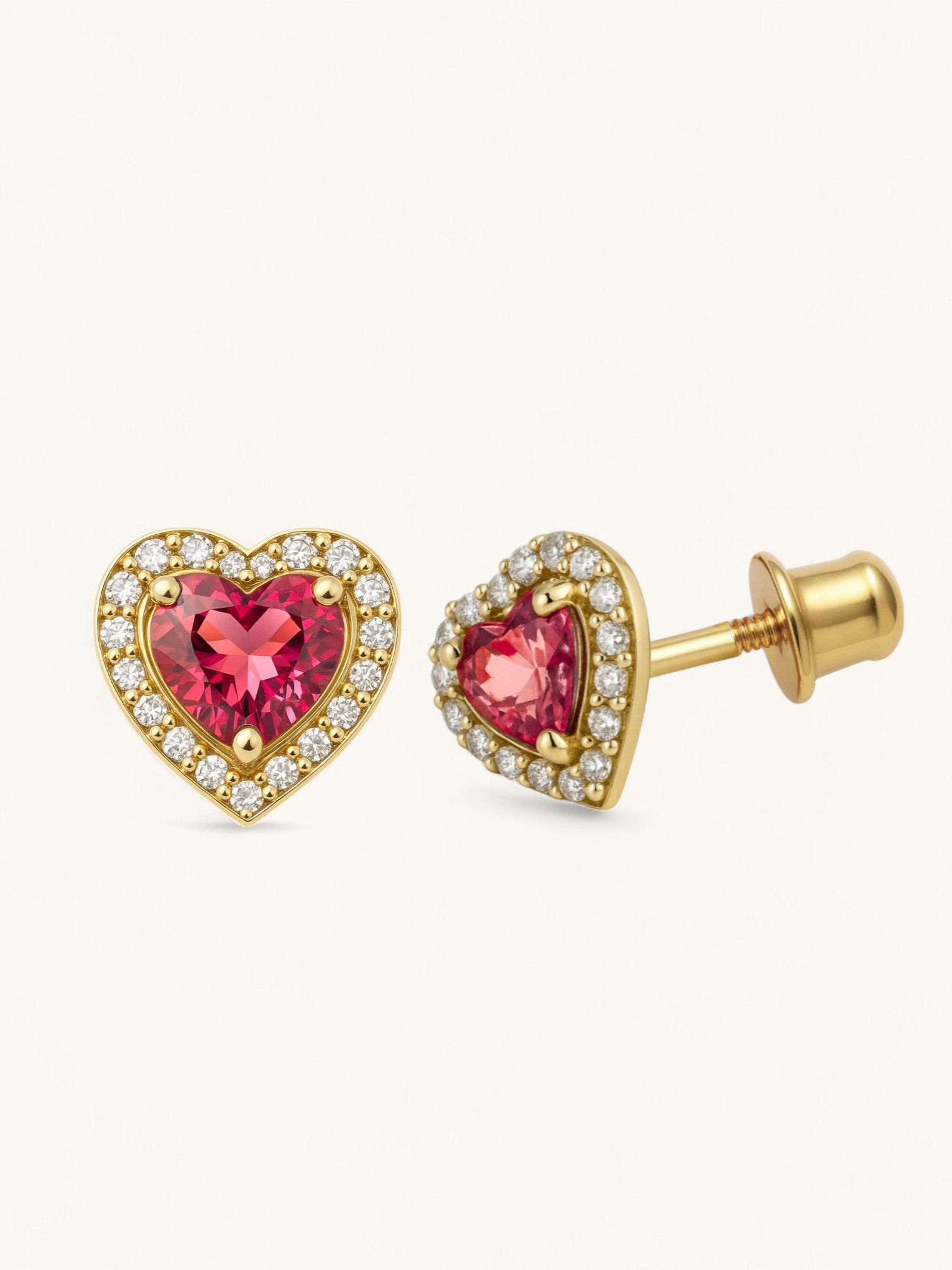 Corazón Ardiente Studs – 14K Gold with Pink Heart CZ
