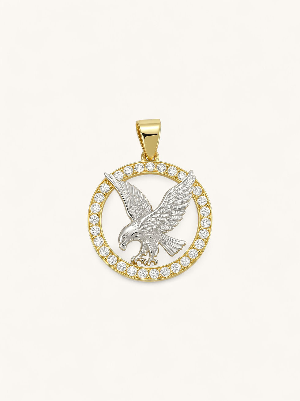 Miniatura: Eagle Round Stone Frame Pendant with Cable Chain Necklace (14k Gold)