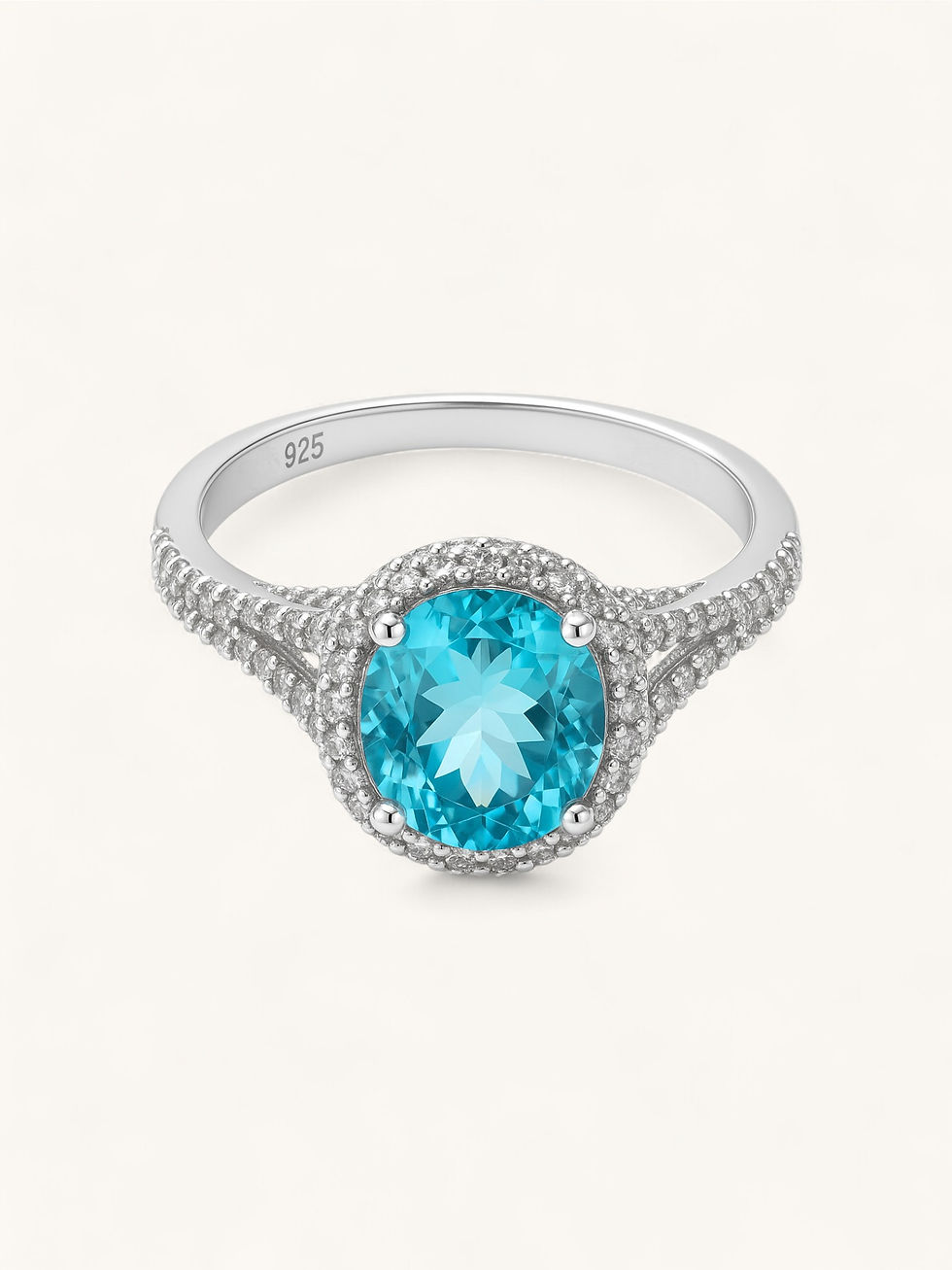 Miniatura: Oval Sky Blue Cubic Zirconia Halo Ring in 925 Sterling Silver