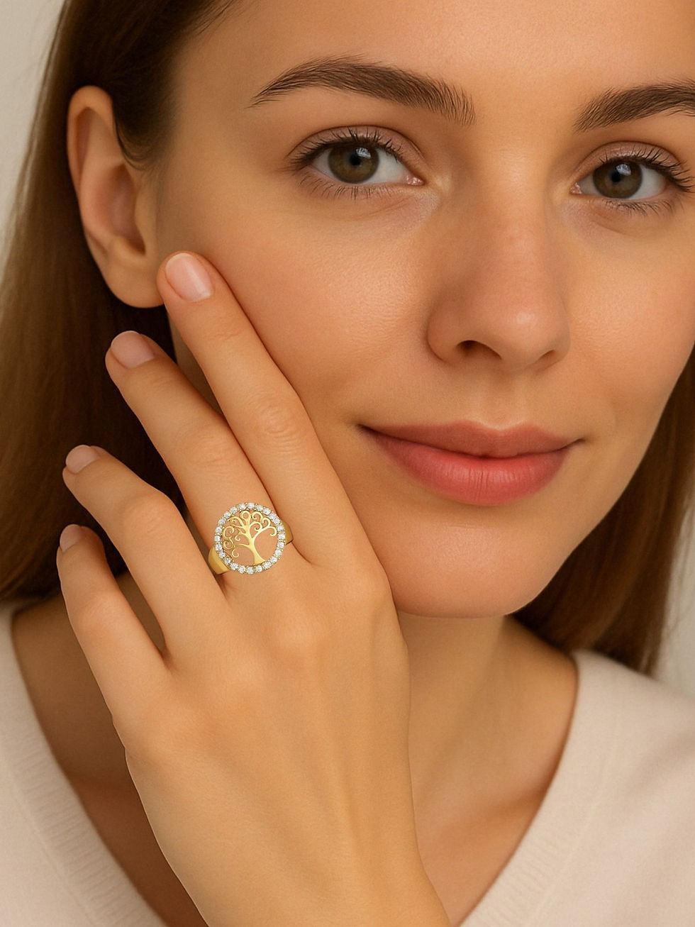 Miniatura: Tree of Life Framed in White Zirconia Ring