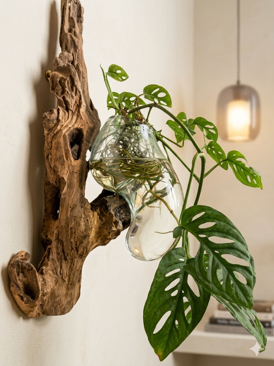 תמונה ממוזערת: אגרטל זכוכית על גזע תליה לקיר