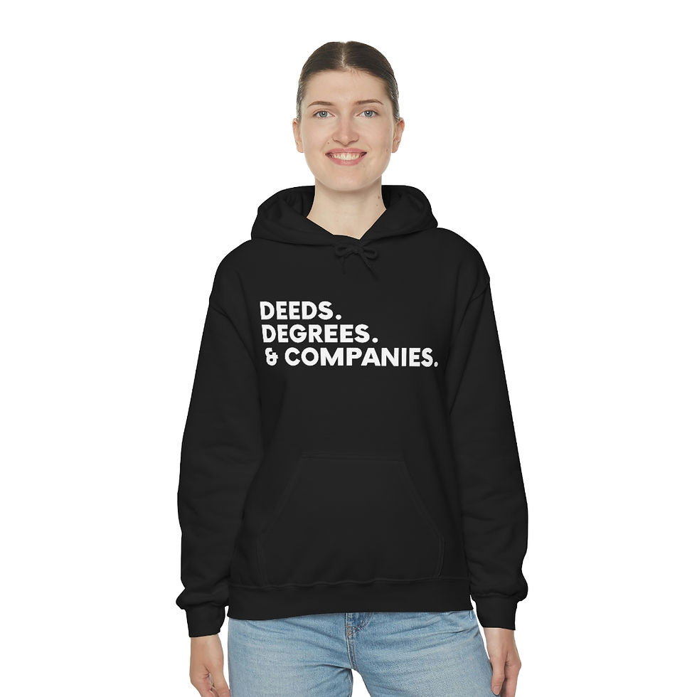 Thumbnail: Deeds, Degrees & Companies Hoodie [Black & White]