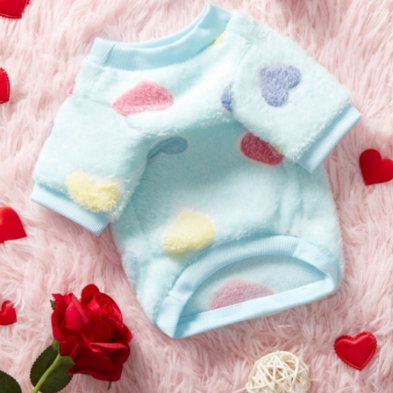 Thumbnail: Cute Heart Print Flannel Dog Vest Soft Puppy Coat Yorkshire Pet Costume Small Me