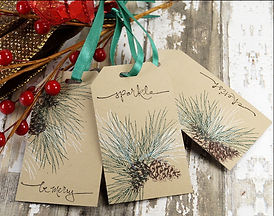holiday gift tags pincone kraft green ri