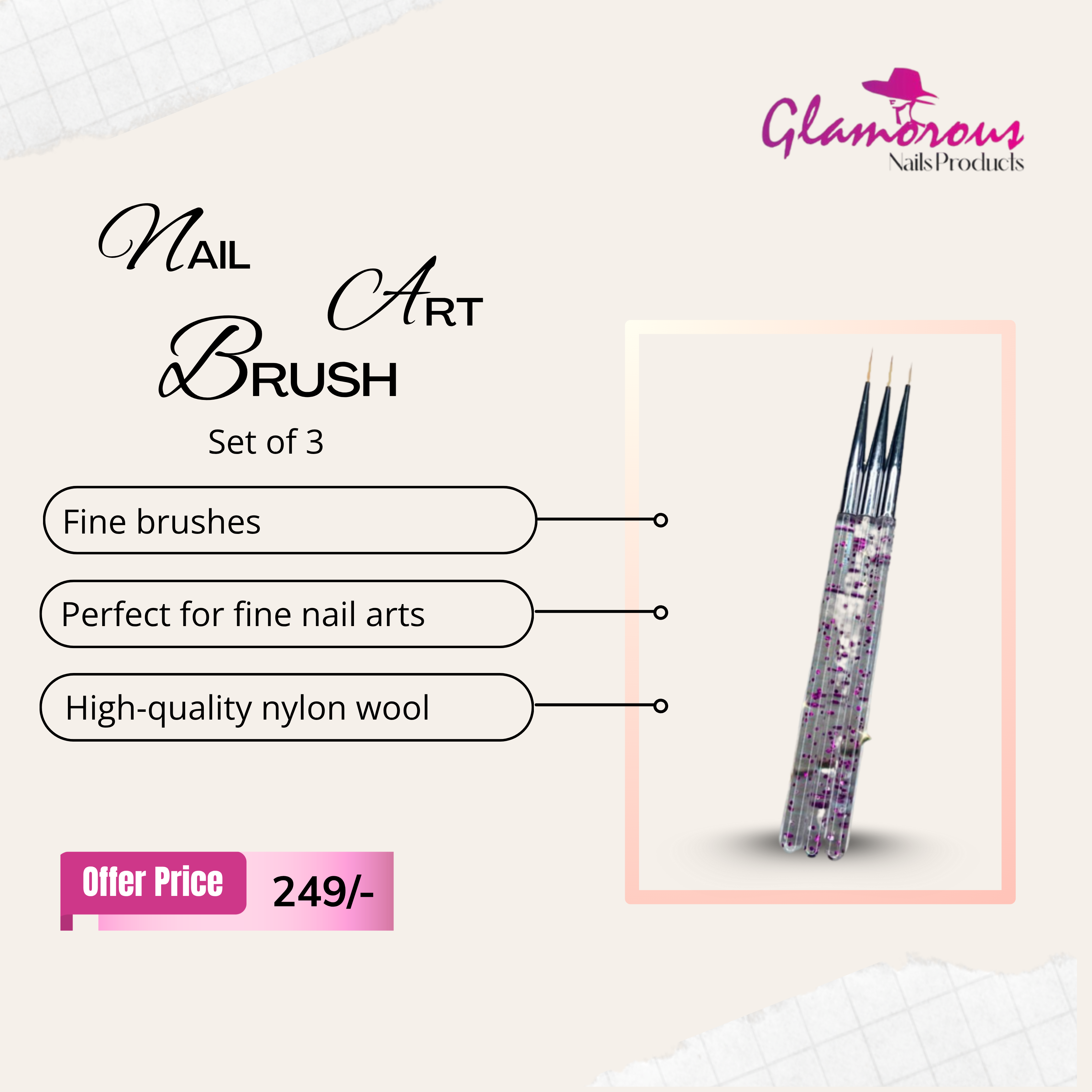 Glamorous Nail Art Brush (Set Of 3)