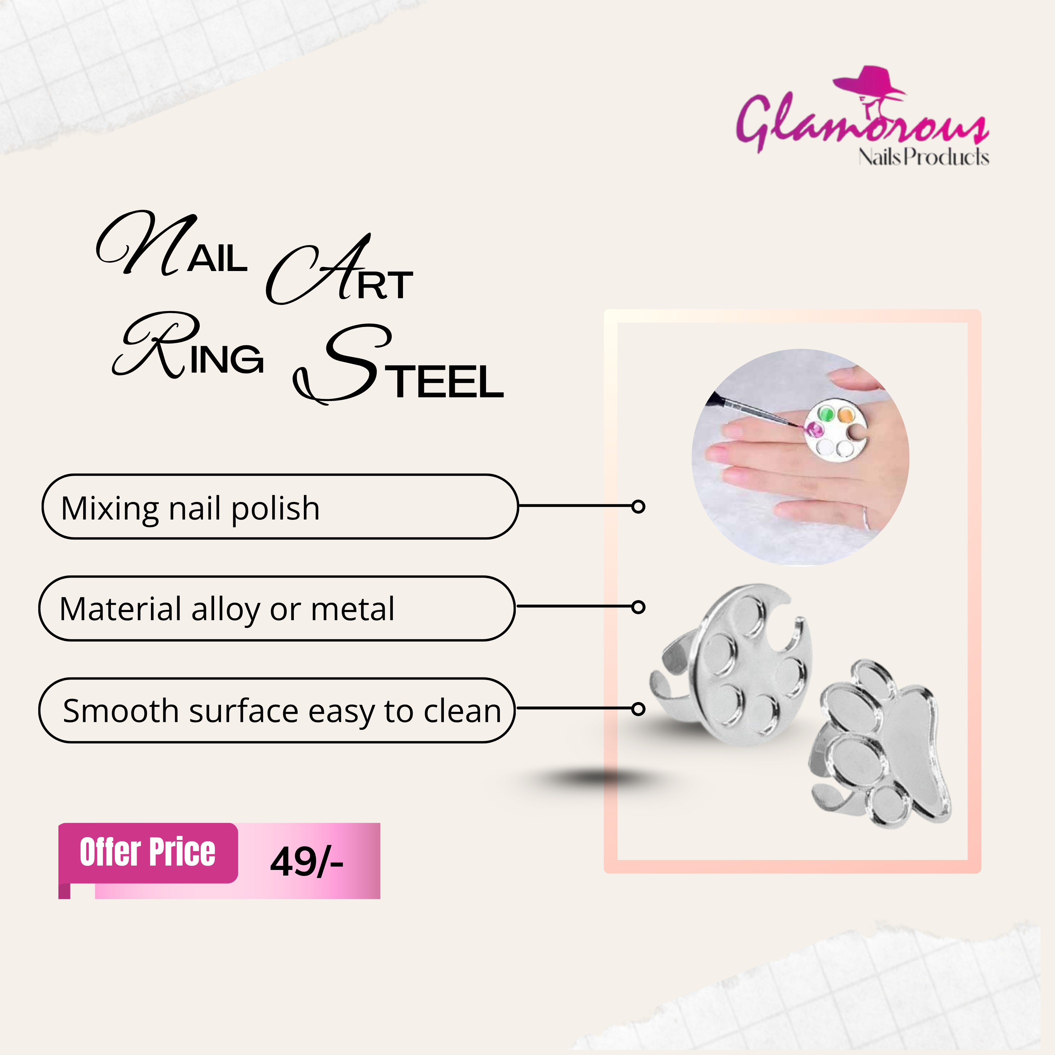 Glamorous Nail Art Steel Ring