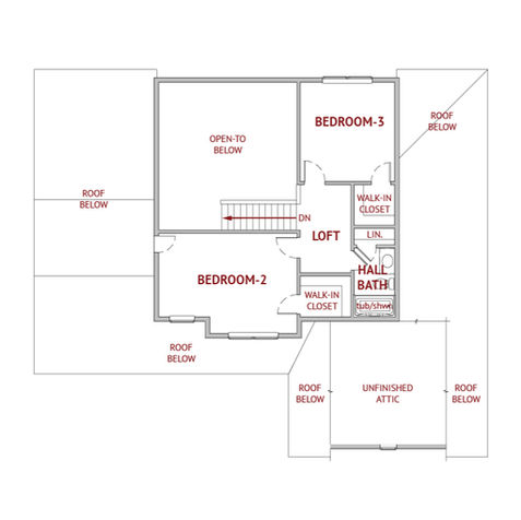Floor plan with bedrooms, loft, and bath labeled on white background.