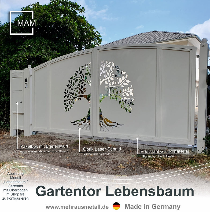 Laser Gartentor Lebensbaum mit Paketbox