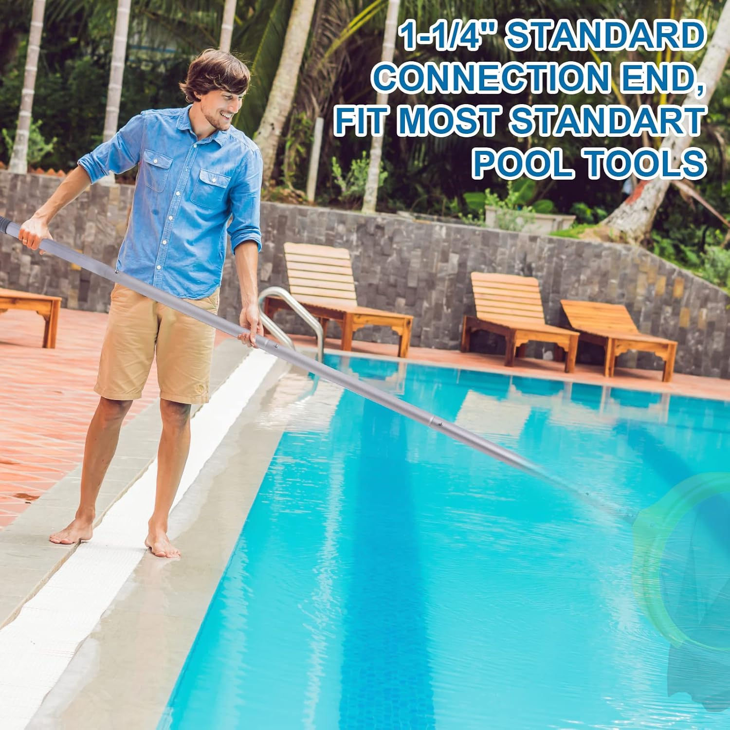 Pool Pole - 10.5 Foot Anodized Aluminum Extension Cleaning Poles for Skimmer Net