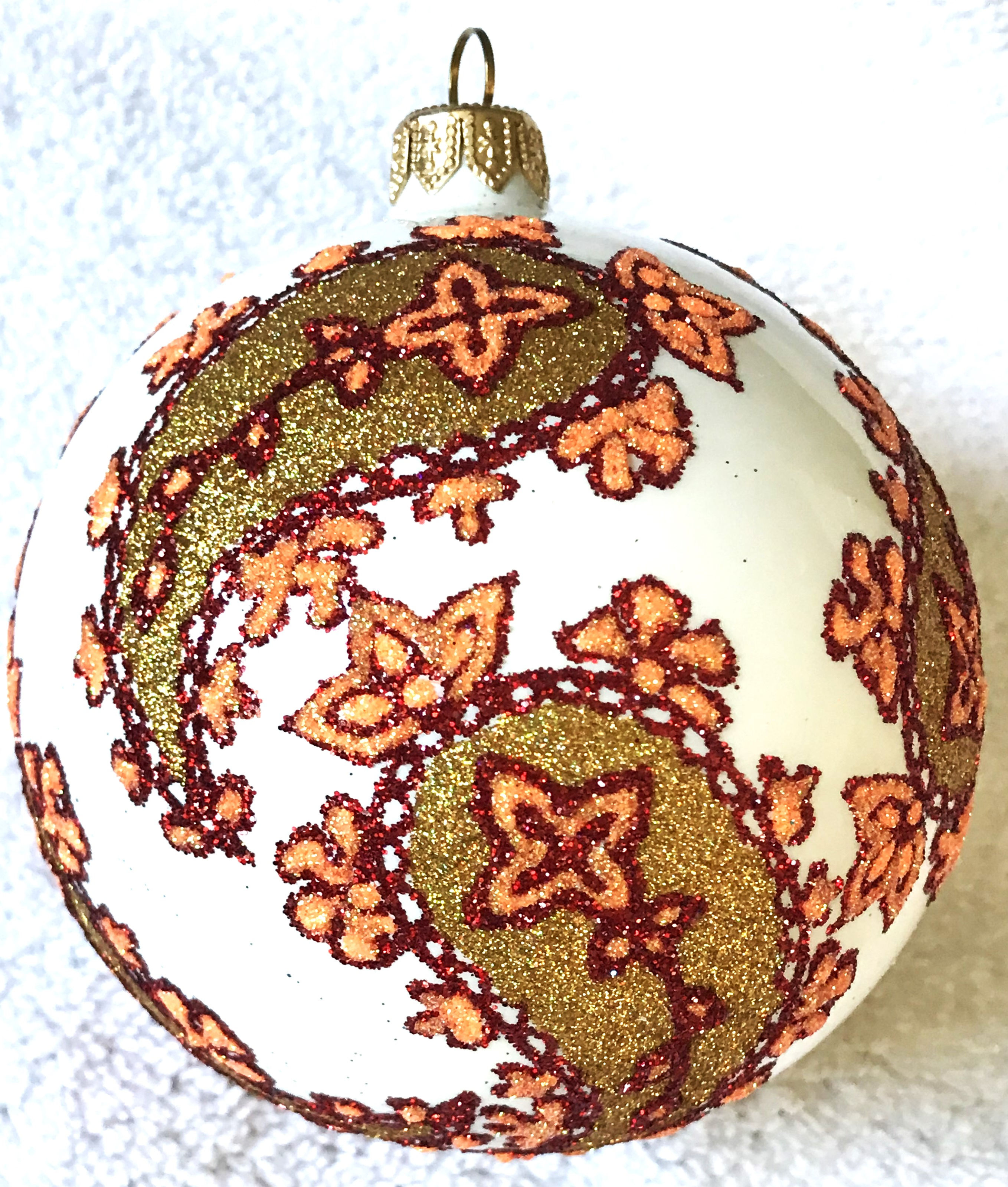 #734-OR - Thomas Glenn "Paisley - Orange & Red" Ball Christmas Ornament